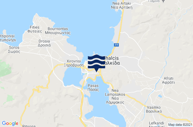Mapa da tábua de marés em Chalkída, Greece