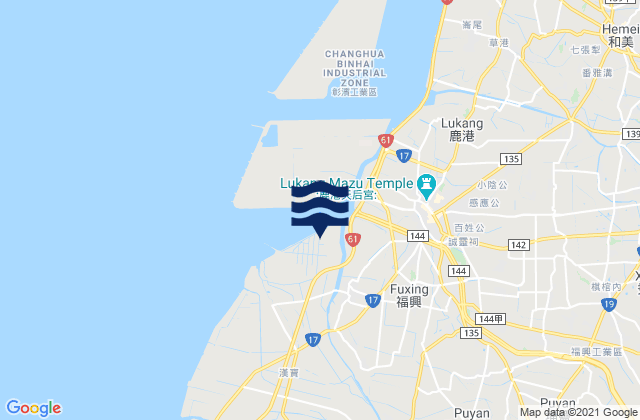 Mapa da tábua de marés em Changhua, Taiwan