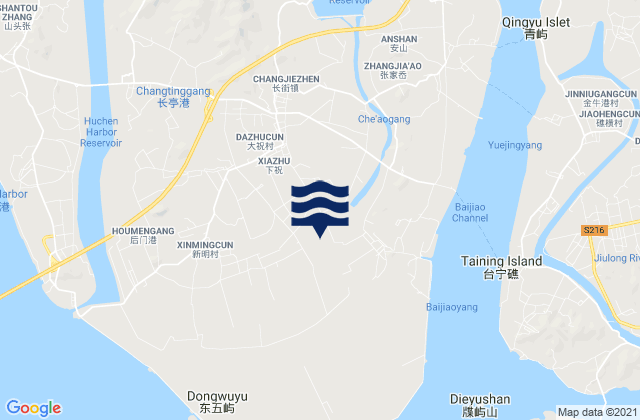 Mapa da tábua de marés em Changjie, China