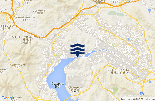 Mapa da tábua de marés em Changwon, South Korea