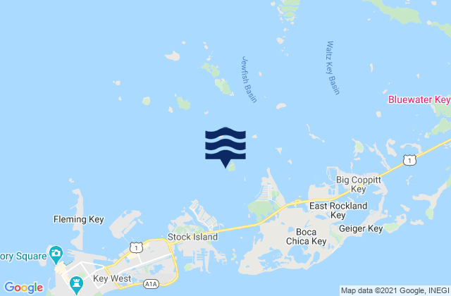 Mapa da tábua de marés em Channel Key West Side, United States
