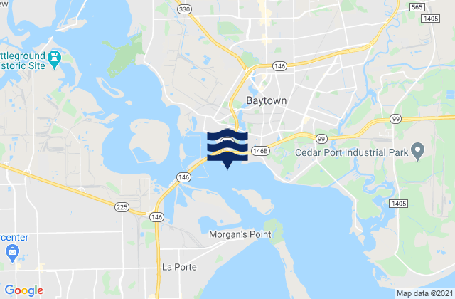 Mapa da tábua de marés em Channelview, United States