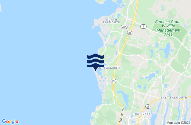 Mapa da tábua de marés em Chappaquoit Beach, United States