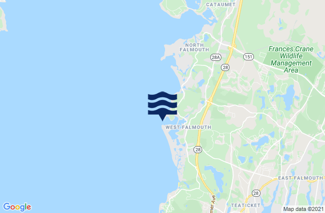 Mapa da tábua de marés em Chappaquoit Point West Falmouth Harbor, United States