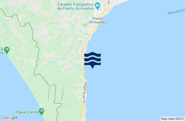 Mapa da tábua de marés em Charco Azul, Panama