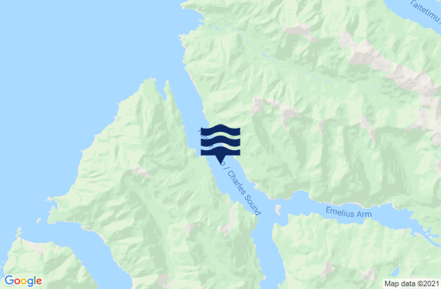 Mapa da tábua de marés em Charles Sound, New Zealand