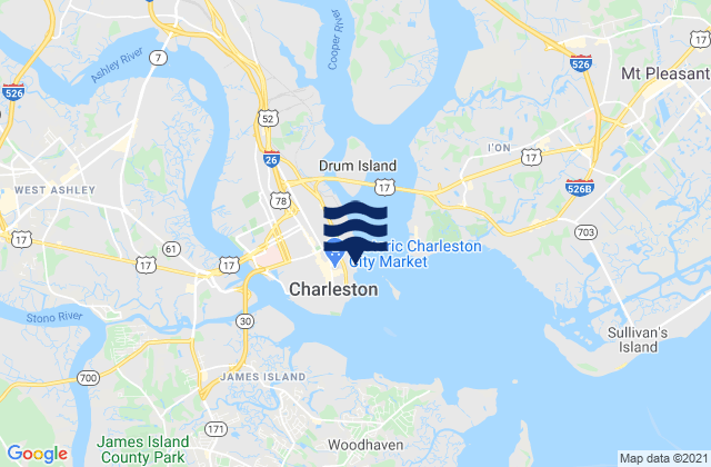 Mapa da tábua de marés em Charleston (customhouse Wharf), United States