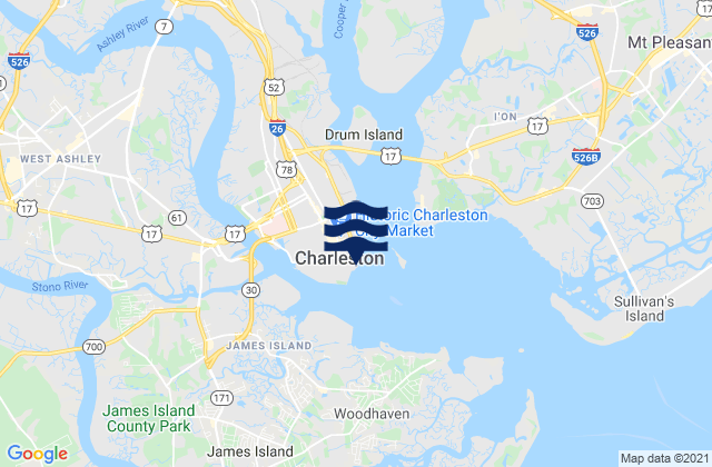 Mapa da tábua de marés em Charleston, United States