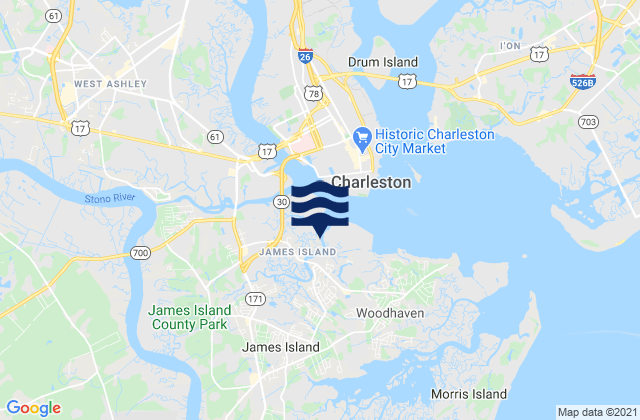 Mapa da tábua de marés em Charleston County, United States