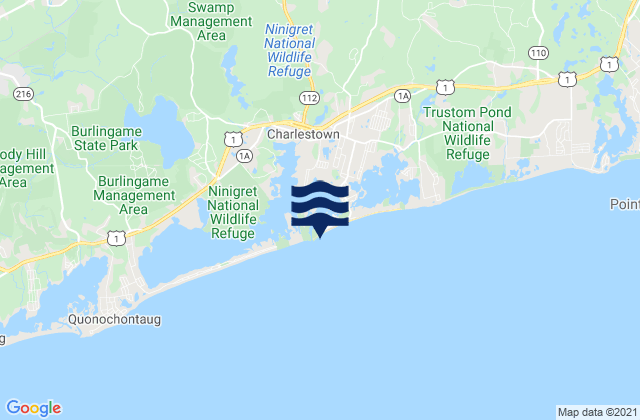 Mapa da tábua de marés em Charlestown Breachway Beach, United States