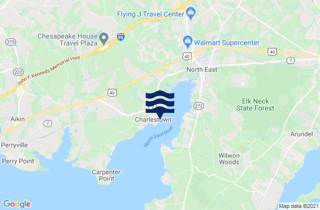 Mapa da tábua de marés em Charlestown Northeast River, United States