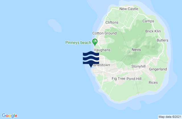 Mapa da tábua de marés em Charlestown, Saint Kitts and Nevis
