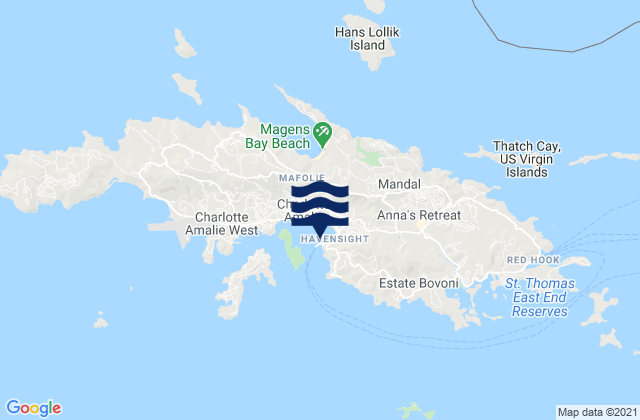 Mapa da tábua de marés em Charlotte Amalie (Saint Thomas), U.S. Virgin Islands