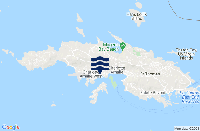 Mapa da tábua de marés em Charlotte Amalie, U.S. Virgin Islands