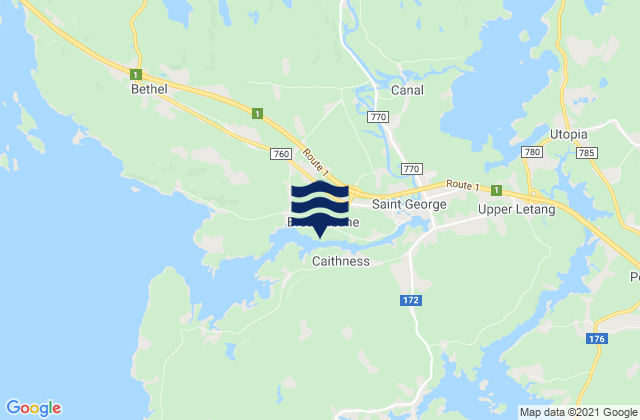 Mapa da tábua de marés em Charlotte County, Canada