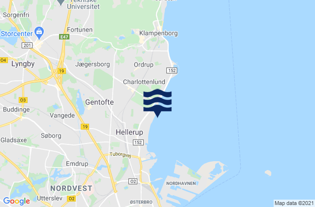 Mapa da tábua de marés em Charlottenlund, Denmark