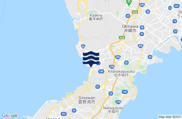 Mapa da tábua de marés em Chatan, Japan