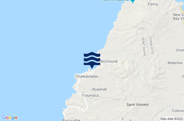 Mapa da tábua de marés em Chateaubelair, Saint Vincent and the Grenadines