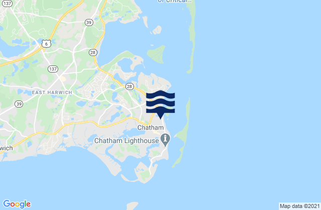 Mapa da tábua de marés em Chatham, United States