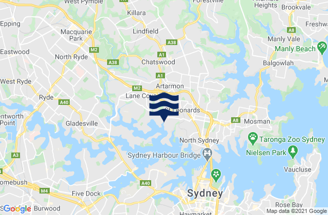 Mapa da tábua de marés em Chatswood, Australia