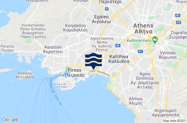 Mapa da tábua de marés em Chaïdári, Greece