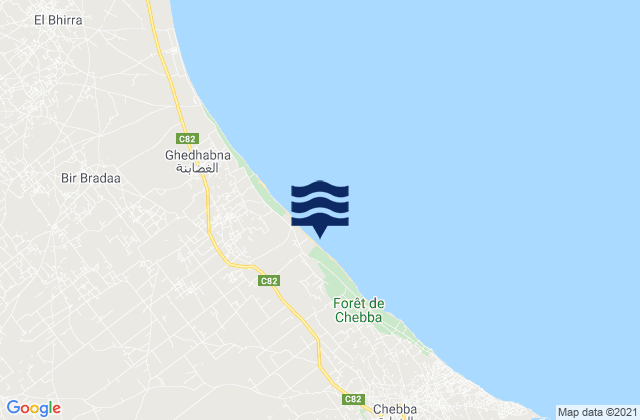 Mapa da tábua de marés em Chebba, Tunisia