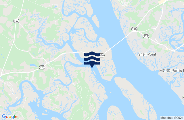 Mapa da tábua de marés em Chechessee Bluff (Chechessee River), United States