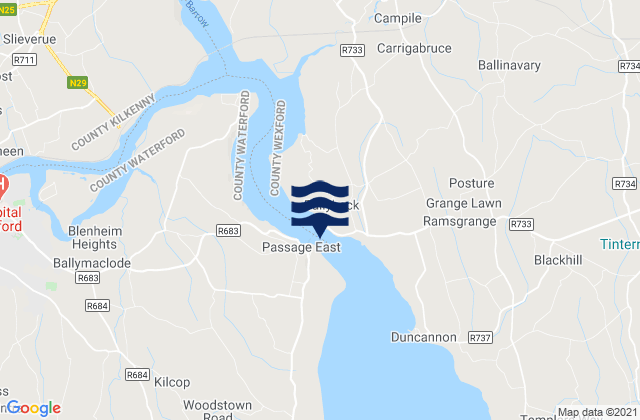 Mapa da tábua de marés em Cheekpoint, Ireland