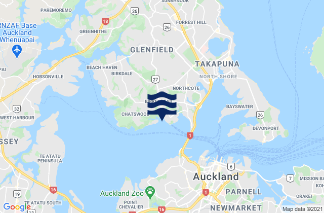 Mapa da tábua de marés em Chelsea Bay, New Zealand