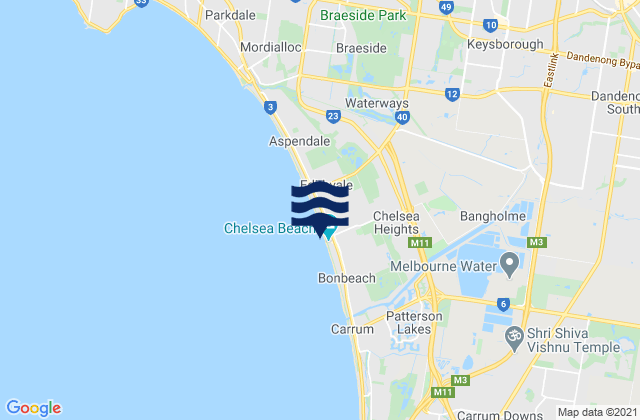 Mapa da tábua de marés em Chelsea, Australia