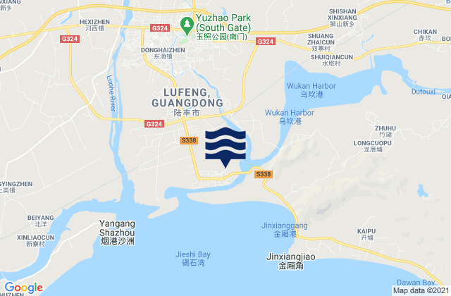 Mapa da tábua de marés em Chengdong, China