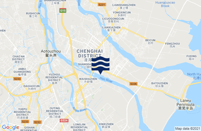 Mapa da tábua de marés em Chenghua, China