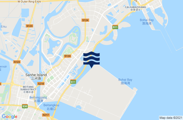 Mapa da tábua de marés em Chengtougu, China