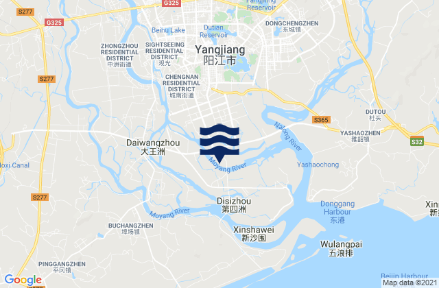 Mapa da tábua de marés em Chengxi, China