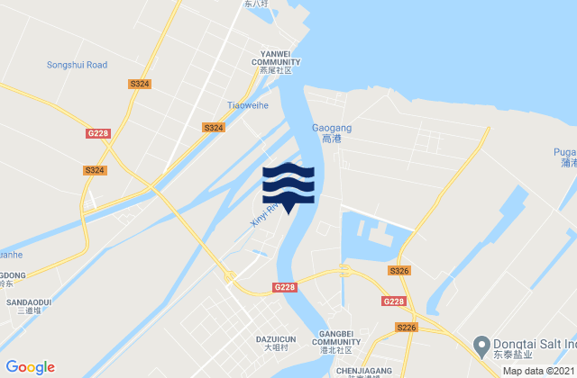 Mapa da tábua de marés em Chenjiagang, China