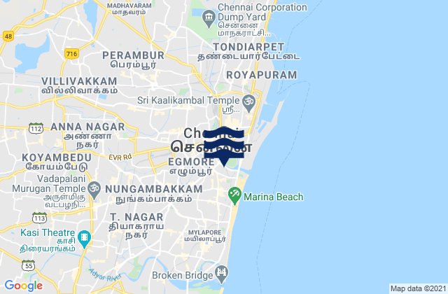 Mapa da tábua de marés em Chennai, India