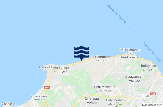 Mapa da tábua de marés em Cheraga, Algeria