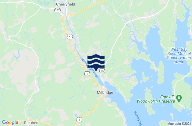 Mapa da tábua de marés em Cherryfield, United States