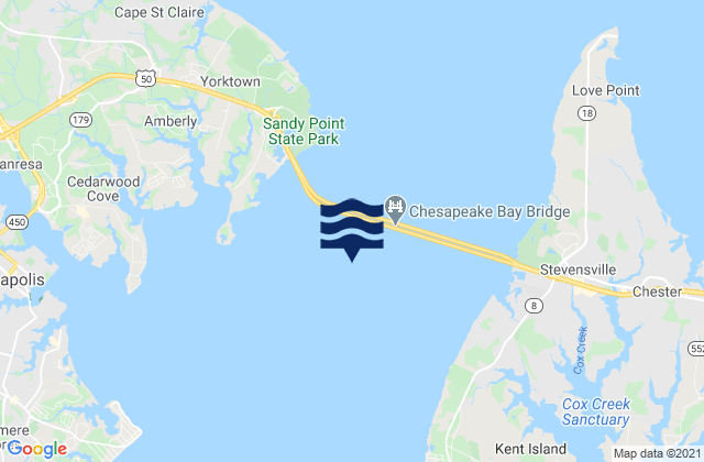 Mapa da tábua de marés em Chesapeake Bay Bridge 0.6 n.mi S of., United States