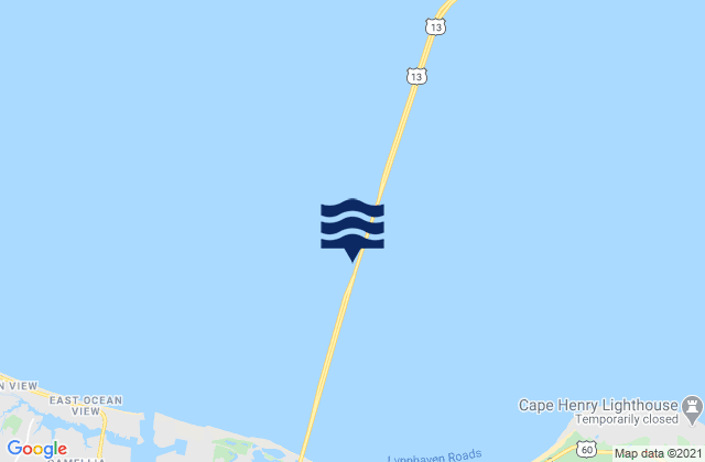 Mapa da tábua de marés em Chesapeake Bay Bridge Tunnel, United States