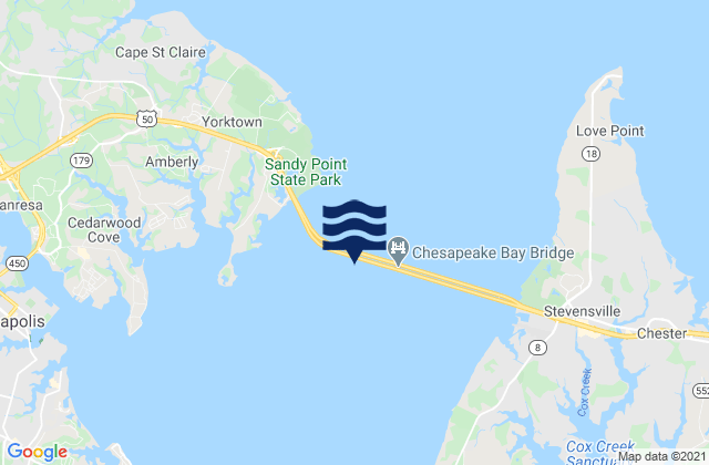 Mapa da tábua de marés em Chesapeake Bay Bridge main channel, United States