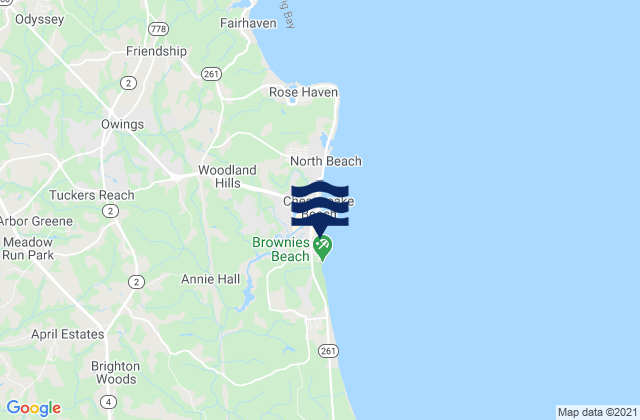 Mapa da tábua de marés em Chesapeake Beach, United States