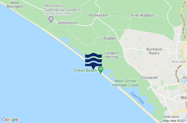 Mapa da tábua de marés em Chesil Beach, United Kingdom