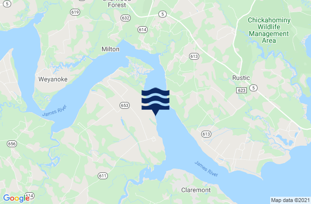Mapa da tábua de marés em Chester James River, United States