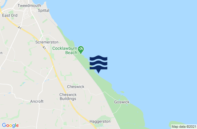Mapa da tábua de marés em Cheswick Sands Cocklawburn Beach, United Kingdom