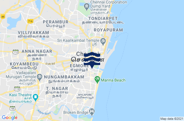 Mapa da tábua de marés em Chetput, India