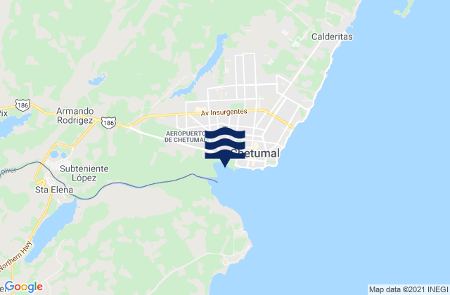 Mapa da tábua de marés em Chetumal, Mexico