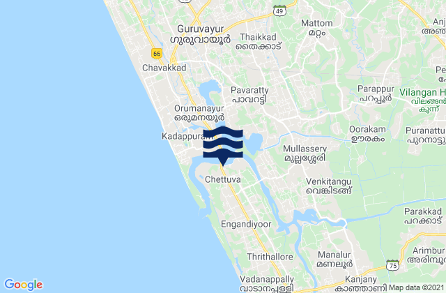 Mapa da tábua de marés em Chetwayi, India