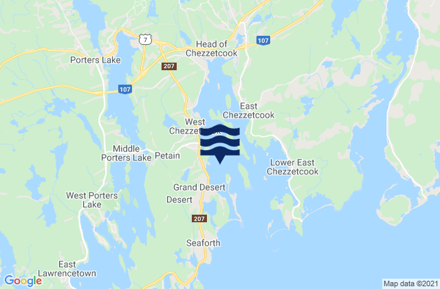 Mapa da tábua de marés em Chezzetcook Inlet, Canada