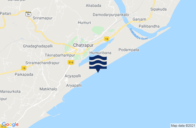 Mapa da tábua de marés em Chhatrapur, India